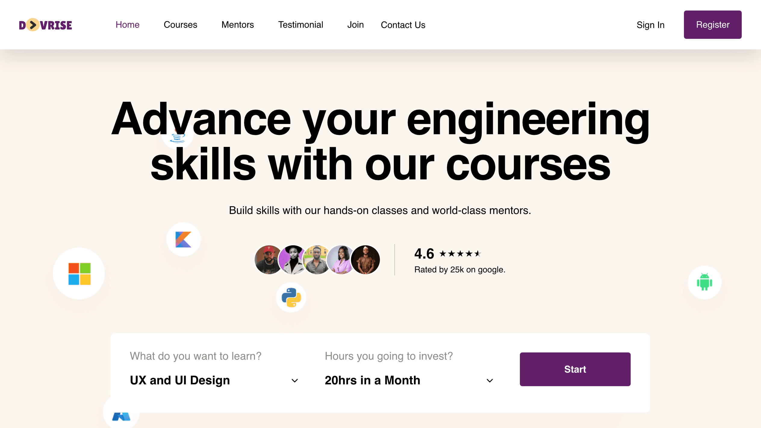 DevRise Academy landing page