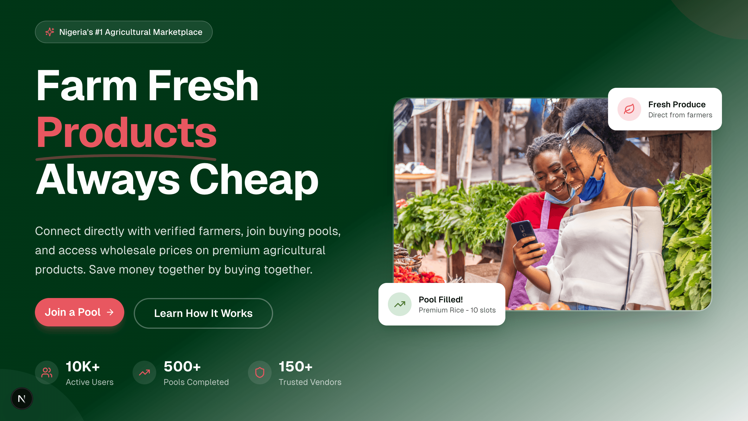 FarmShare Marketplace landing page